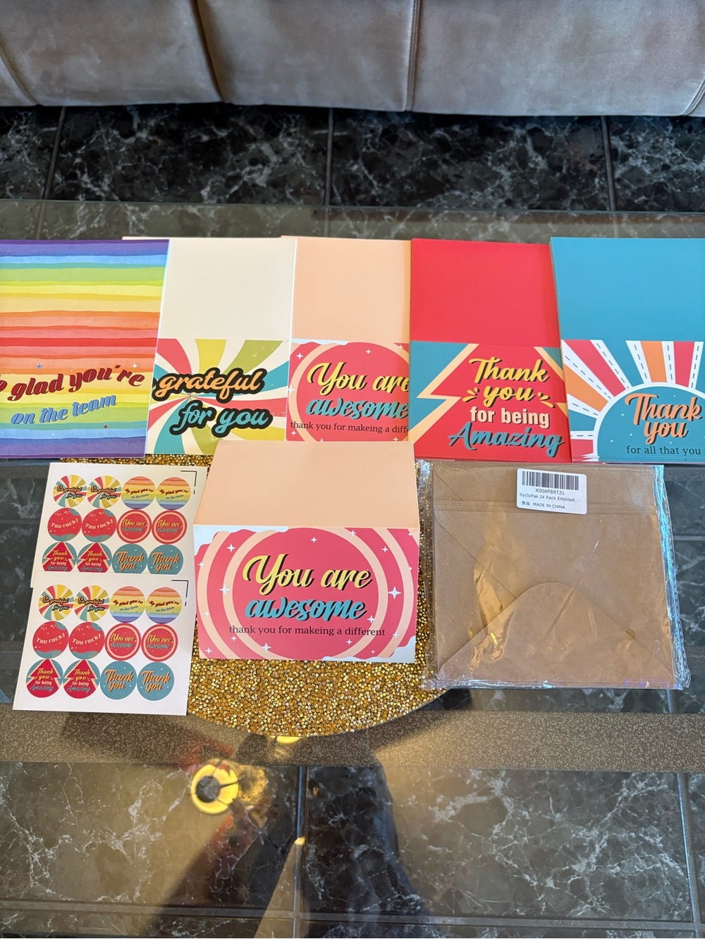You Are Awesome NWT Thank You Cards Set - Multicolor. Set of 24 cards, envelopes